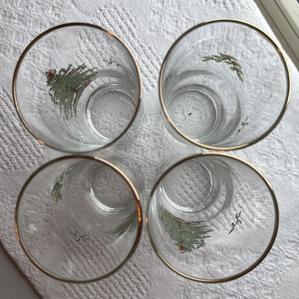 Spode Highball Tumbler Glass Christmas Tree Pattern Set of 4 6.25